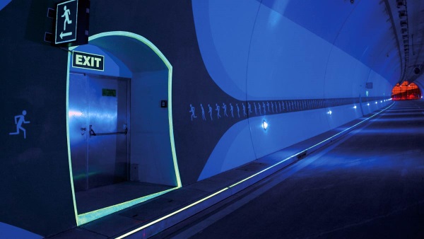Transportation Tunnel Marked with EverGlow High Performance Photoluminescent Coatings